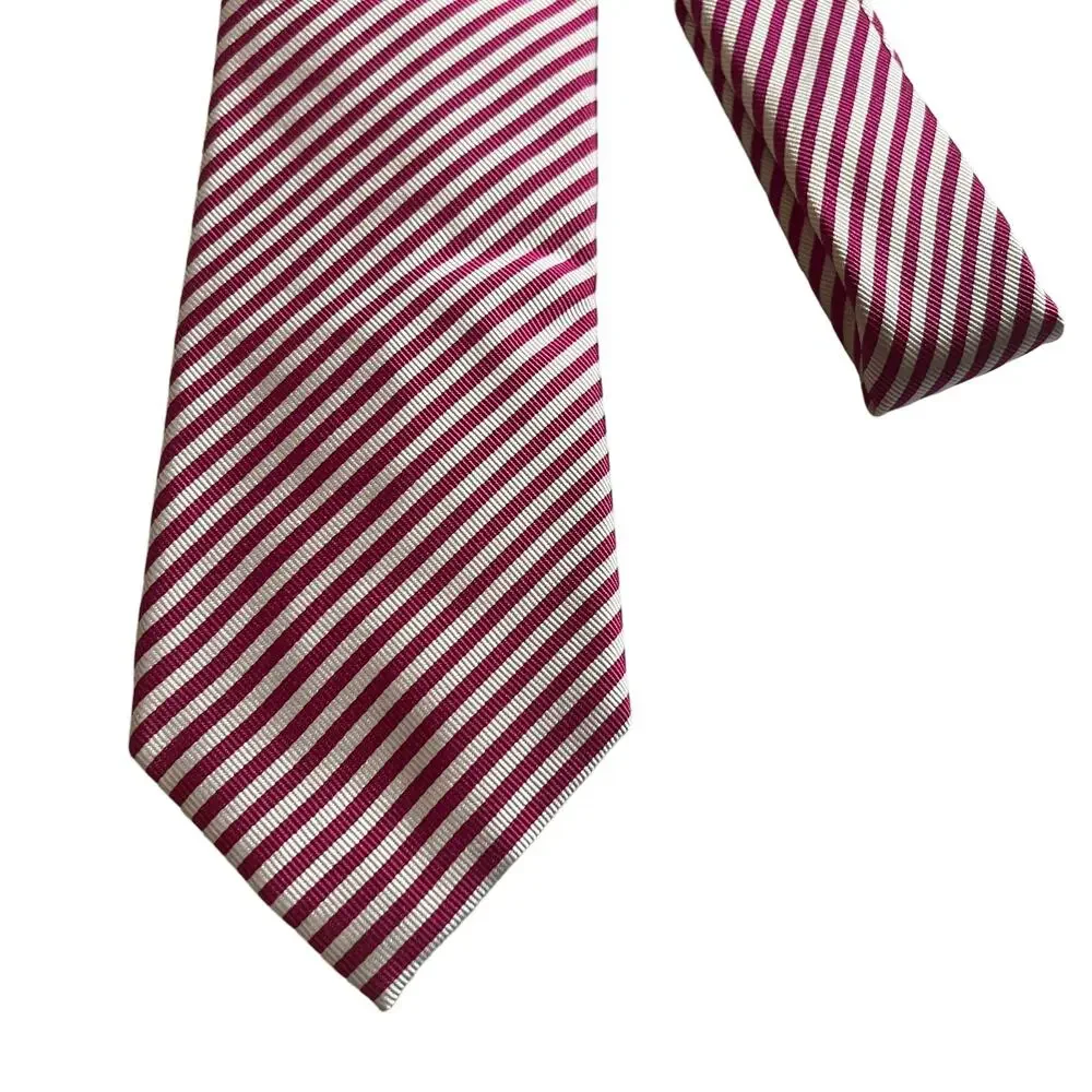 Charles Tyrwhitt Pink White Diagonal Striped 100% Silk Neck Tie